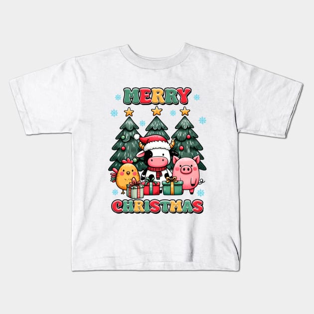 Farm Animals Merry Christmas Kids T-Shirt by Nessanya